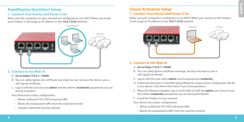 Classic activation setup, Rapiddeploy quickstart setup | WatchGuard T10-W User Manual | Page 3 / 37