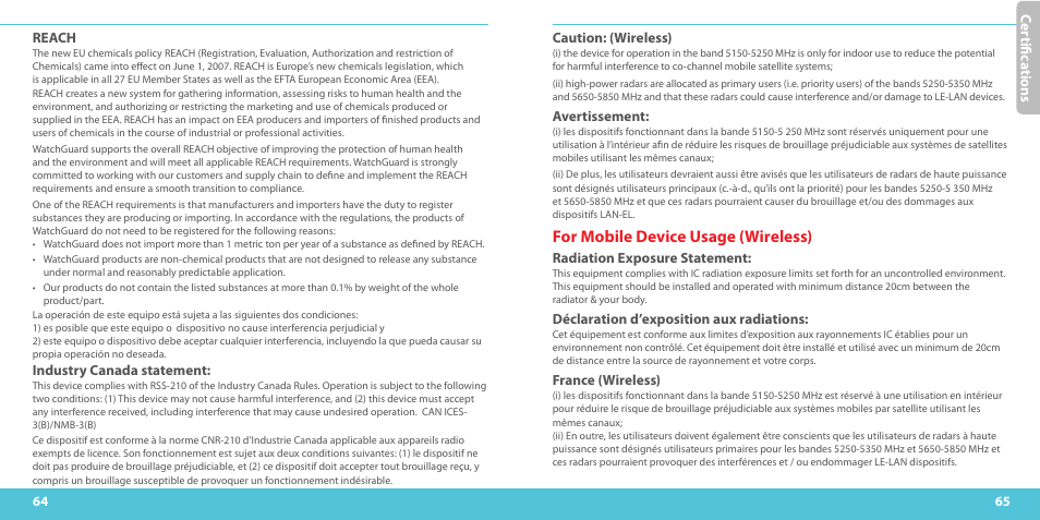 For mobile device usage (wireless) | WatchGuard T10-W User Manual | Page 33 / 37