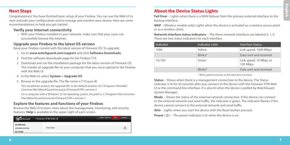 Next steps, About the device status lights | WatchGuard T10-W User Manual | Page 4 / 37