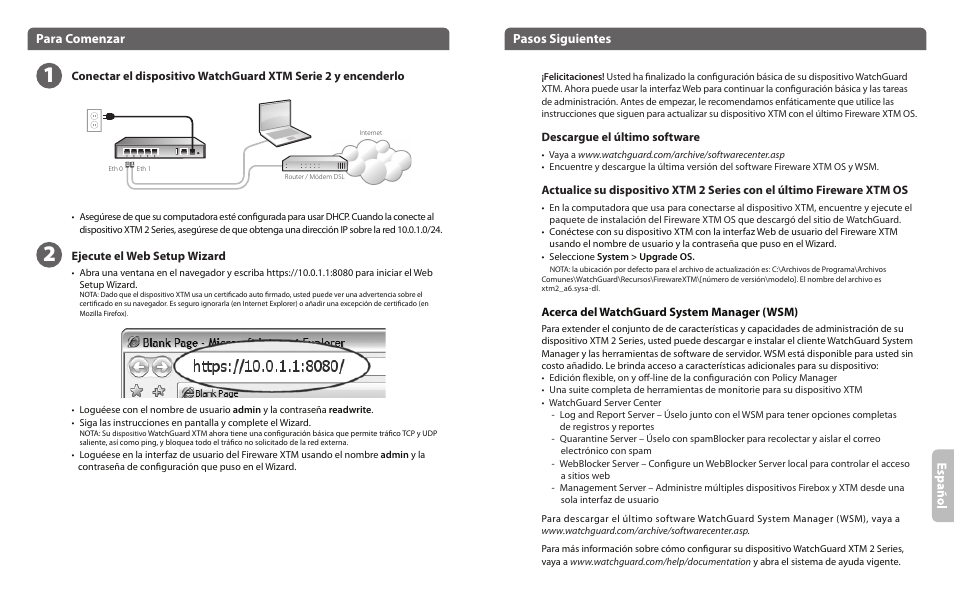 Para comenzar pasos siguientes | WatchGuard 2 Series XTM 25-26 User Manual | Page 9 / 12