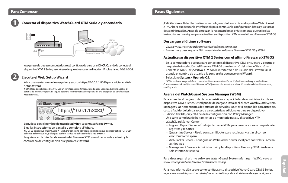 Para comenzar pasos siguientes | WatchGuard 2 Series XTM 21-23 User Manual | Page 9 / 11