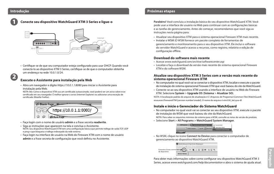 Introdução, Próximas etapas, Por tu guê s | WatchGuard 3 Series XTM 33 User Manual | Page 10 / 12