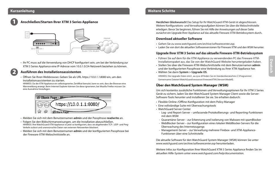 Deu ts ch kurzanleitung weitere schritte | WatchGuard 3 Series XTM 33 User Manual | Page 5 / 12