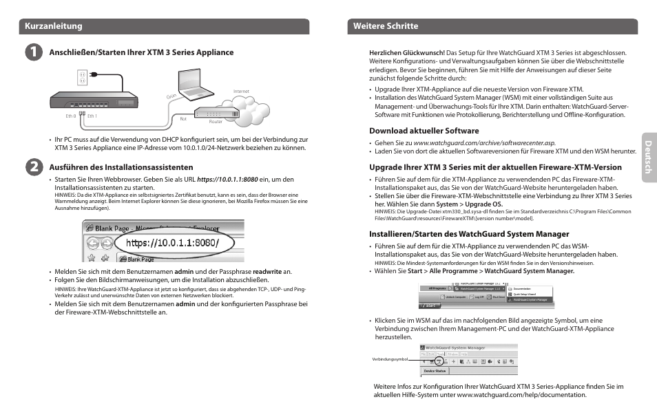 De ut sc h, Kurzanleitung, Weitere schritte | WatchGuard 3 Series XTM 330 User Manual | Page 5 / 11