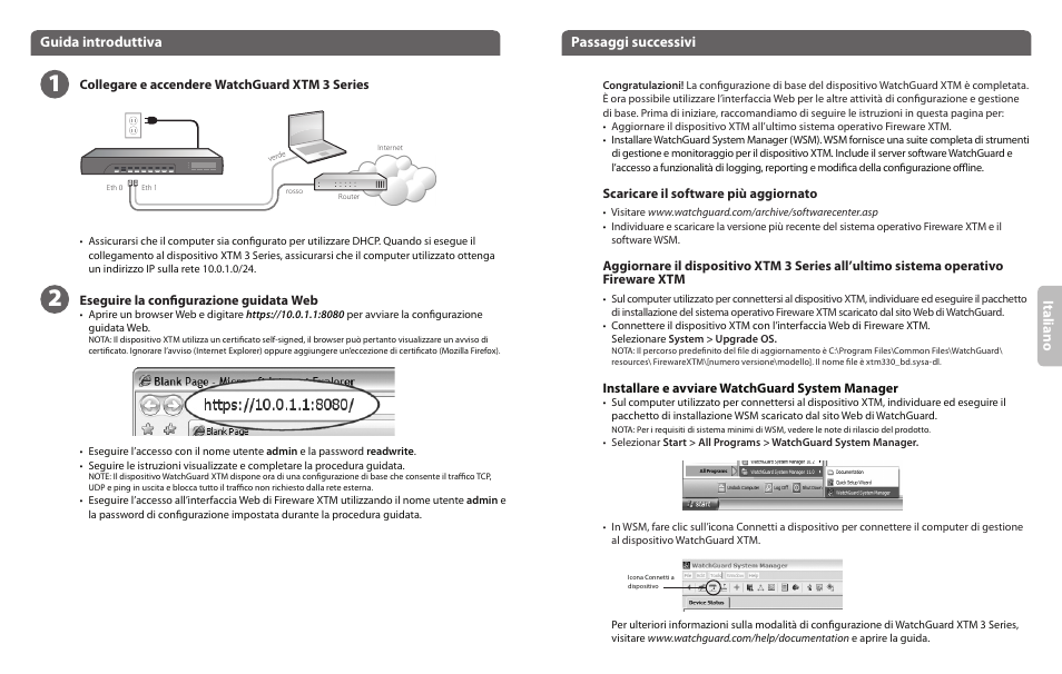 Italia no, Guida introduttiva, Passaggi successivi | WatchGuard 3 Series XTM 330 User Manual | Page 6 / 11