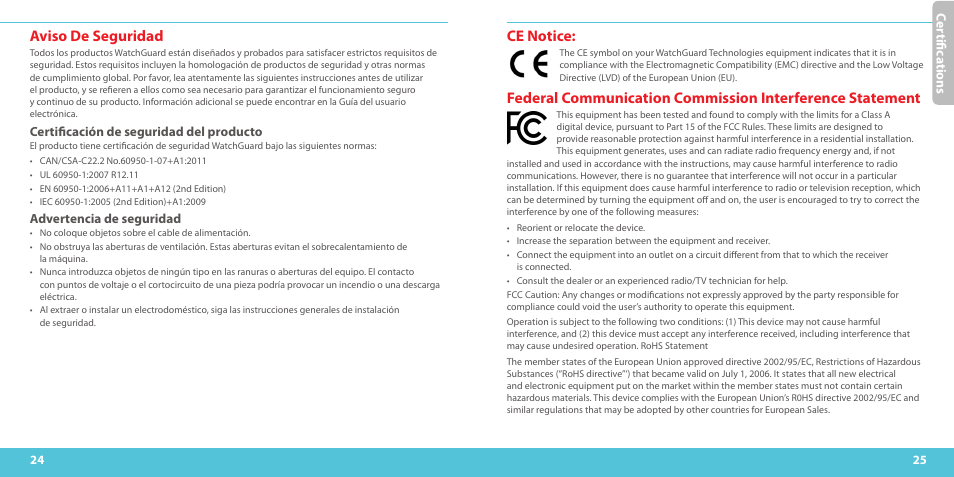 Aviso de seguridad, Ce notice | WatchGuard M440 User Manual | Page 13 / 17