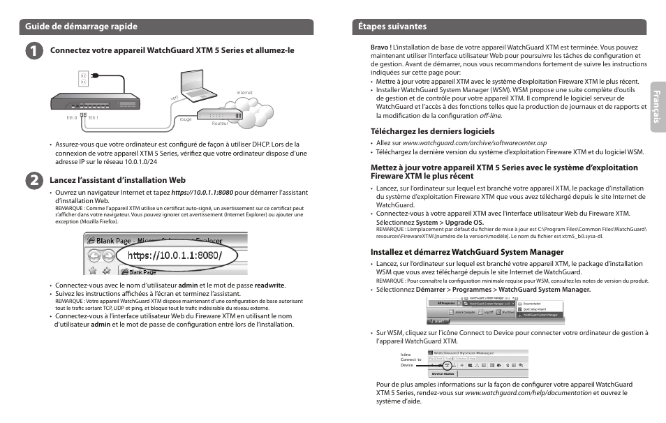 Guide de démarrage rapide, Étapes suivantes, Fr an çai s | WatchGuard 5 Series User Manual | Page 4 / 13