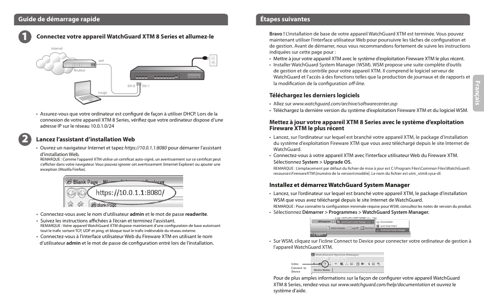 Fr an ça is, Guide de démarrage rapide, Étapes suivantes | WatchGuard 8 Series User Manual | Page 4 / 11