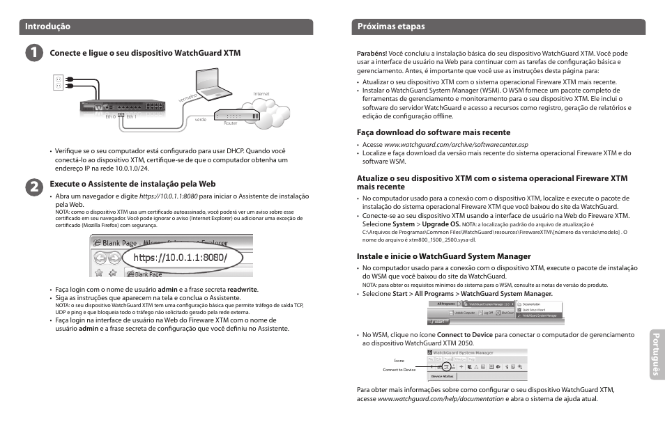 Introdução, Próximas etapas, Por tu guê s | WatchGuard 800 Series User Manual | Page 10 / 12