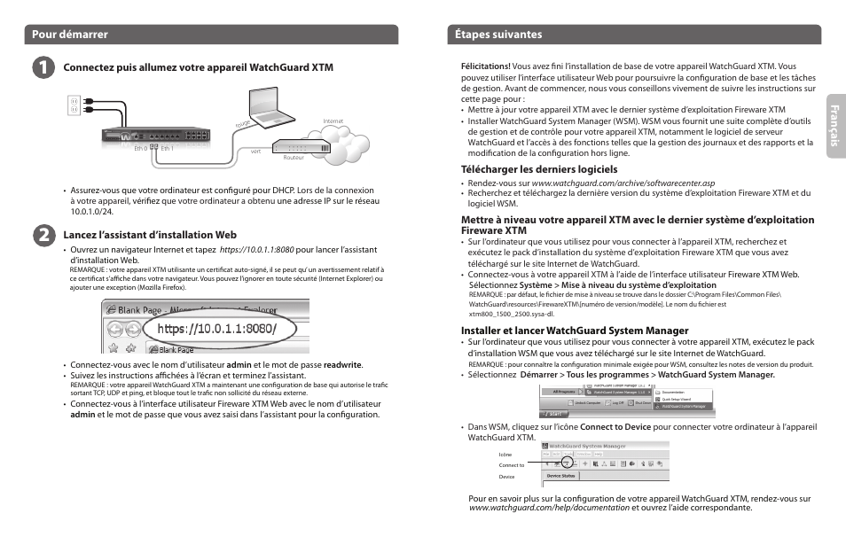 Fr anç ais, Pour démarrer, Étapes suivantes | WatchGuard 800 Series User Manual | Page 4 / 12