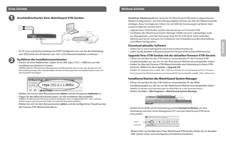 Deu ts ch, Nächste schritte, Erste schritte | WatchGuard 800 Series User Manual | Page 5 / 12