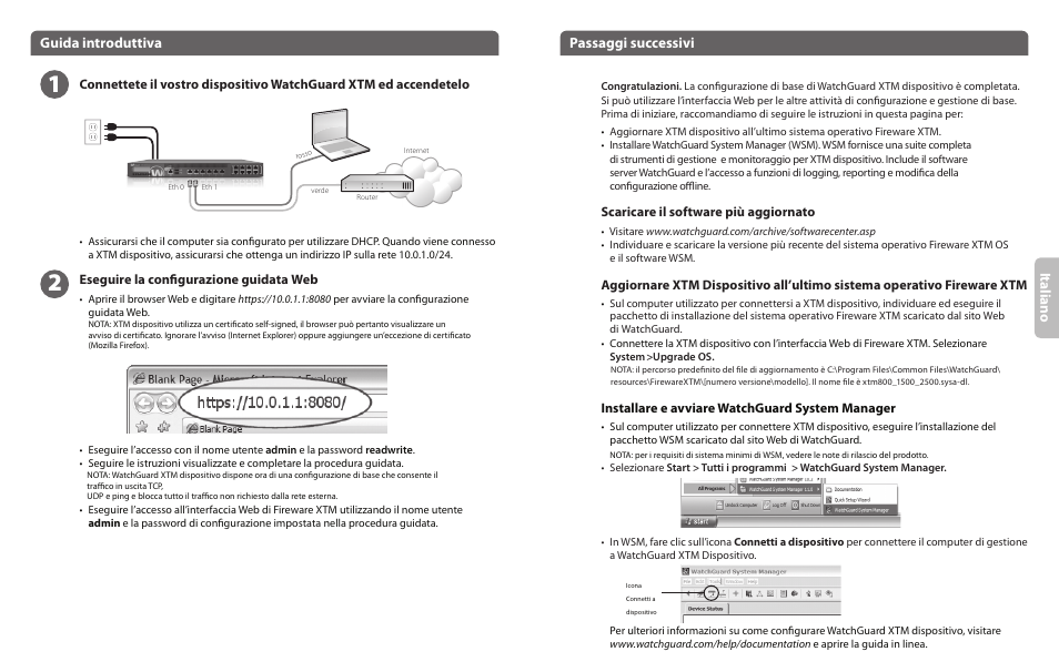 Ita lia no, Guida introduttiva, Passaggi successivi | WatchGuard 800 Series User Manual | Page 6 / 12