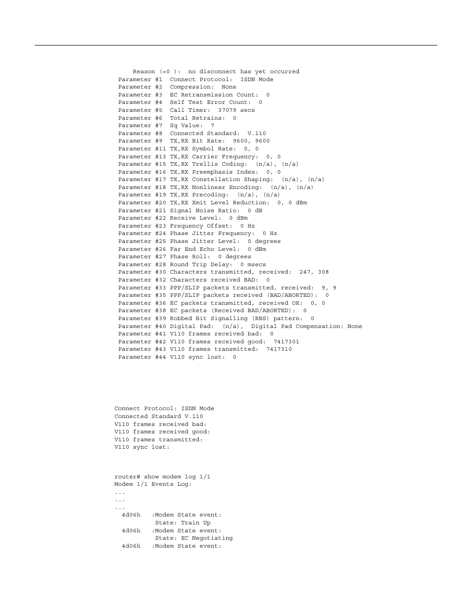 Show modem log | Cisco MICA V110 User Manual | Page 7 / 10