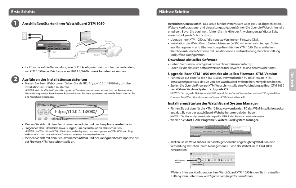 Deu tsc h, Nächste schritte, Erste schritte | WatchGuard XTM 1050 User Manual | Page 5 / 11