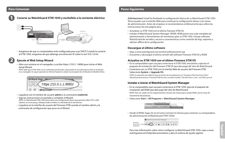 Para comenzar, Pasos siguientes | WatchGuard XTM 1050 User Manual | Page 9 / 11