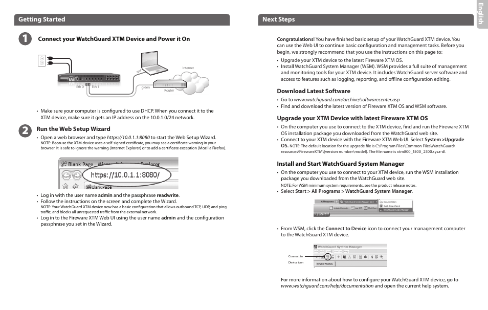 Engl ish, Getting started, Next steps | WatchGuard 1500 Series User Manual | Page 2 / 12