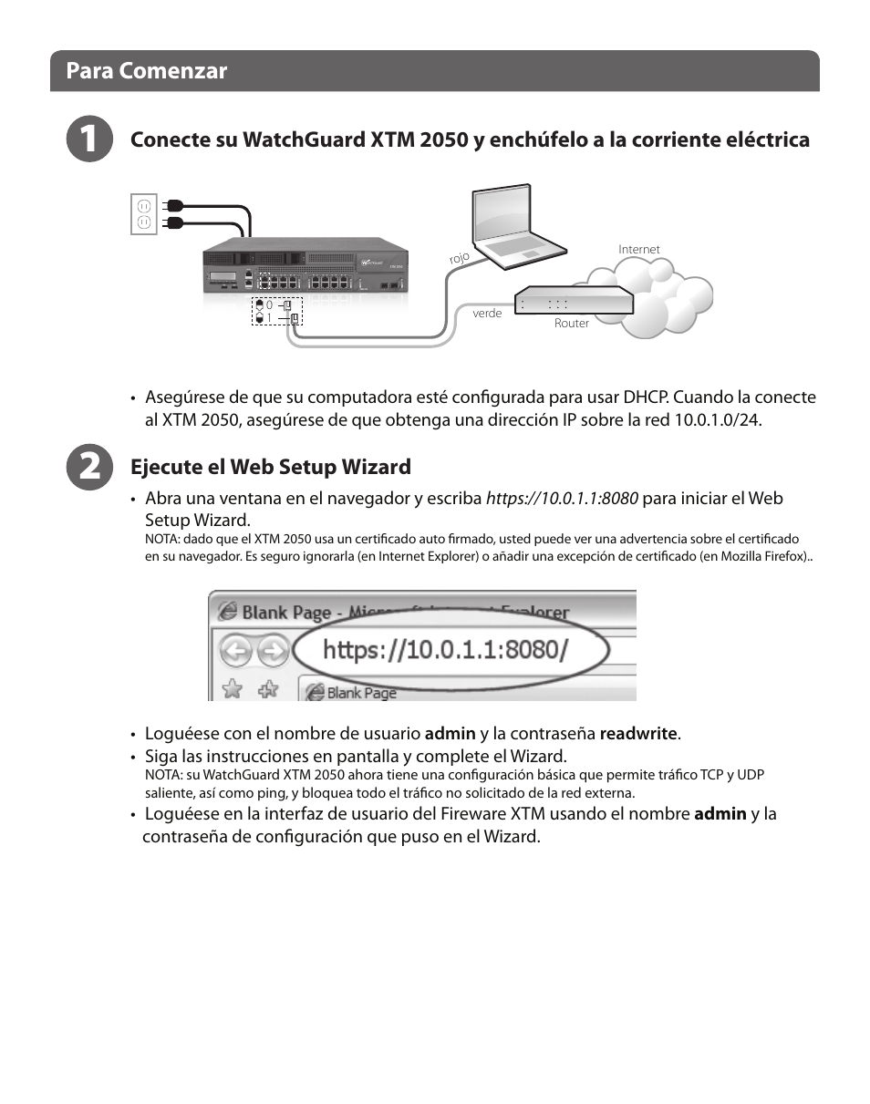 Para comenzar, Ejecute el web setup wizard | WatchGuard XTM 2050 User Manual | Page 16 / 22