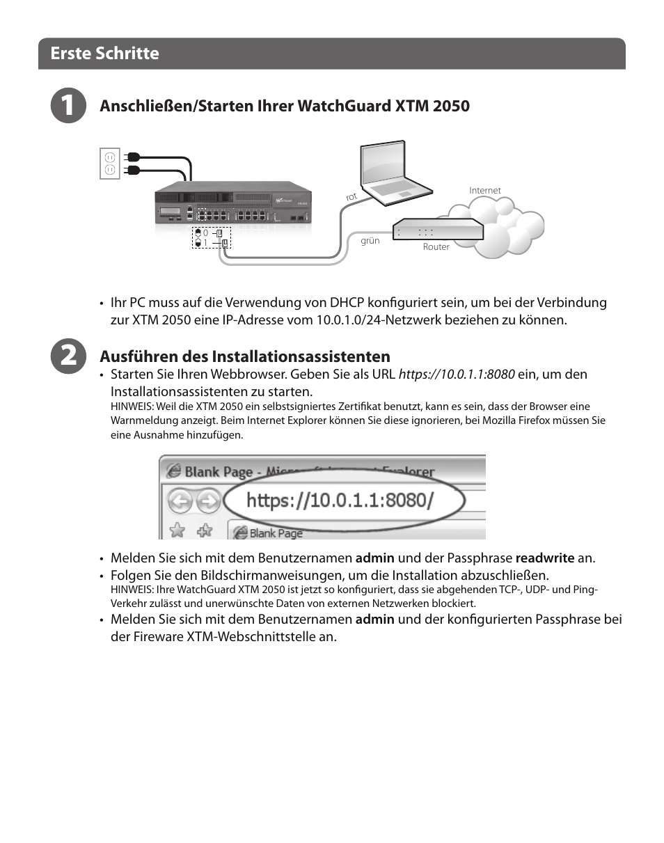 Erste schritte | WatchGuard XTM 2050 User Manual | Page 8 / 22