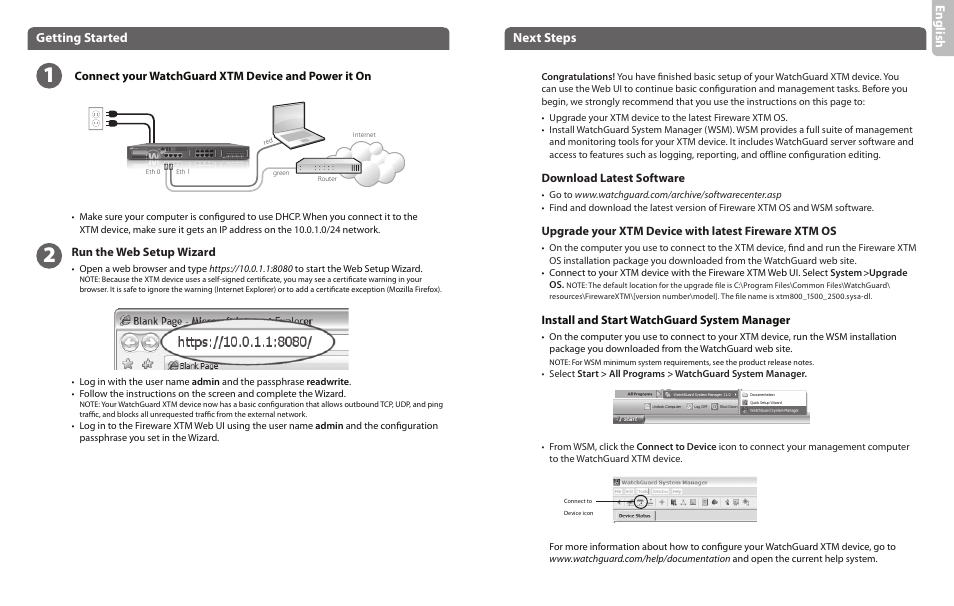 Engl ish, Getting started, Next steps | WatchGuard 2500 Series User Manual | Page 2 / 12