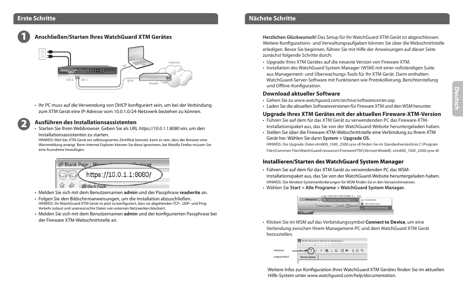 Deu ts ch, Nächste schritte, Erste schritte | WatchGuard 2500 Series User Manual | Page 5 / 12