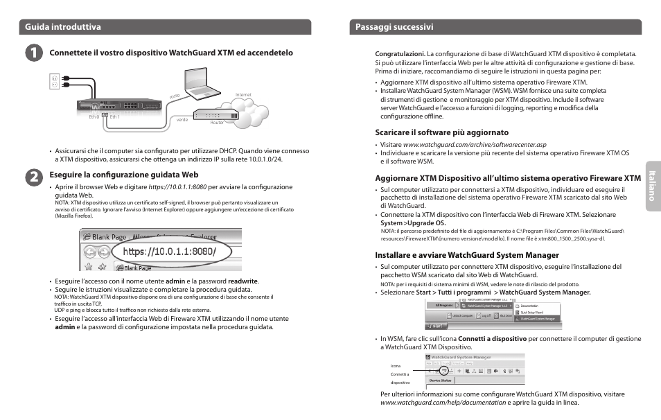 Ita lia no, Guida introduttiva, Passaggi successivi | WatchGuard 2500 Series User Manual | Page 6 / 12