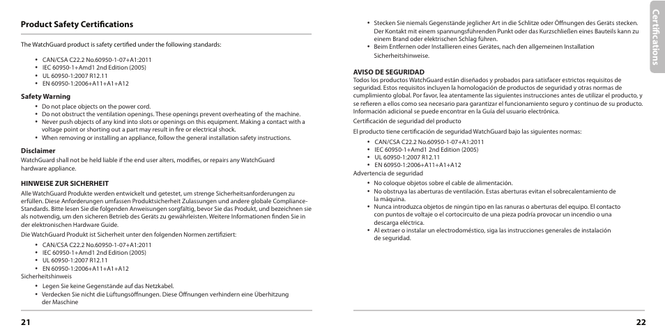 Ce rtifi ca ti on s, Product safety certifications | WatchGuard AP200 User Manual | Page 12 / 17