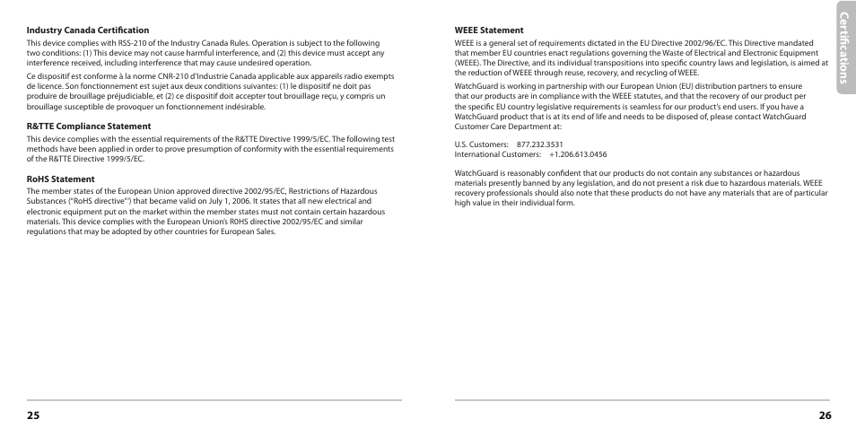 Ce rtifi ca ti on s | WatchGuard AP200 User Manual | Page 14 / 17