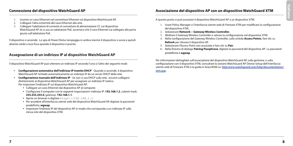 Ita lia no, 78 connessione del dispositivo watchguard ap | WatchGuard AP200 User Manual | Page 5 / 17