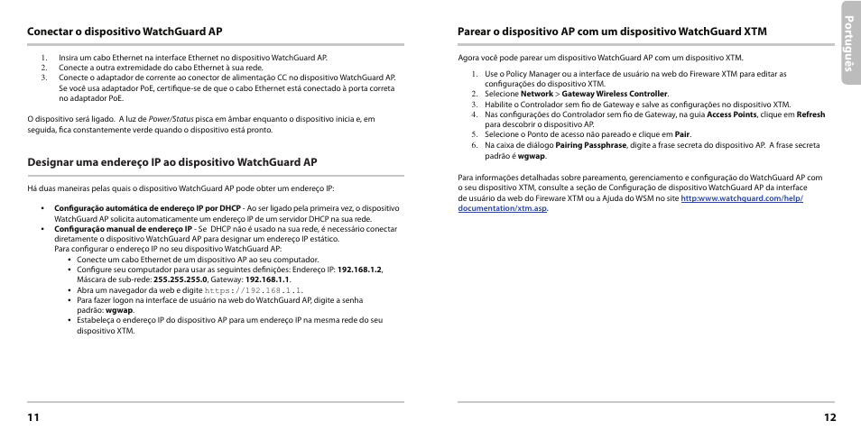 Por tu guê s, 11 12 conectar o dispositivo watchguard ap | WatchGuard AP200 User Manual | Page 7 / 17