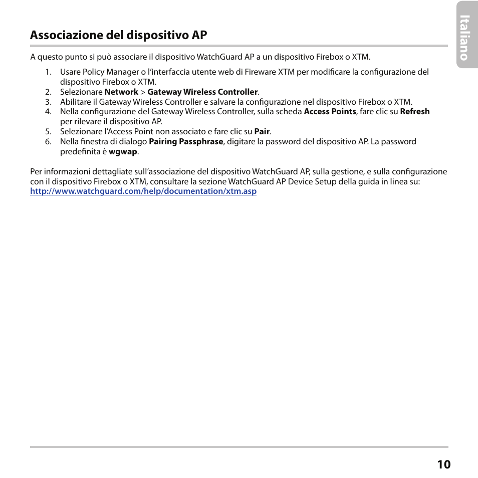 Ita lia no, Associazione del dispositivo ap | WatchGuard AP102 User Manual | Page 11 / 34