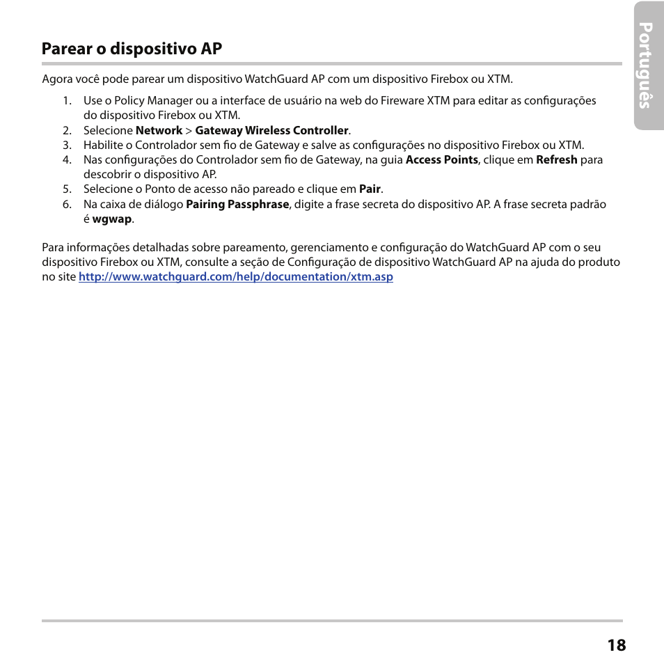 Por tu guê s, Parear o dispositivo ap | WatchGuard AP102 User Manual | Page 19 / 34