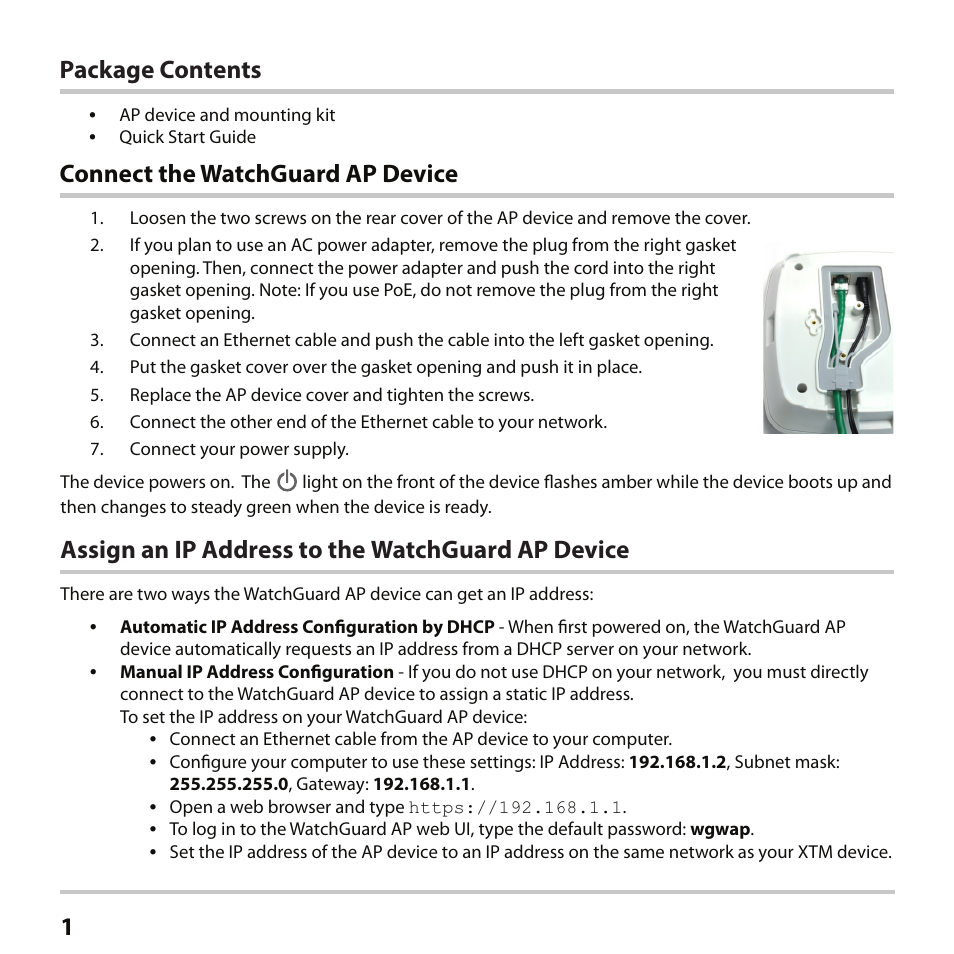 Assign an ip address to the watchguard ap device | WatchGuard AP102 User Manual | Page 2 / 34