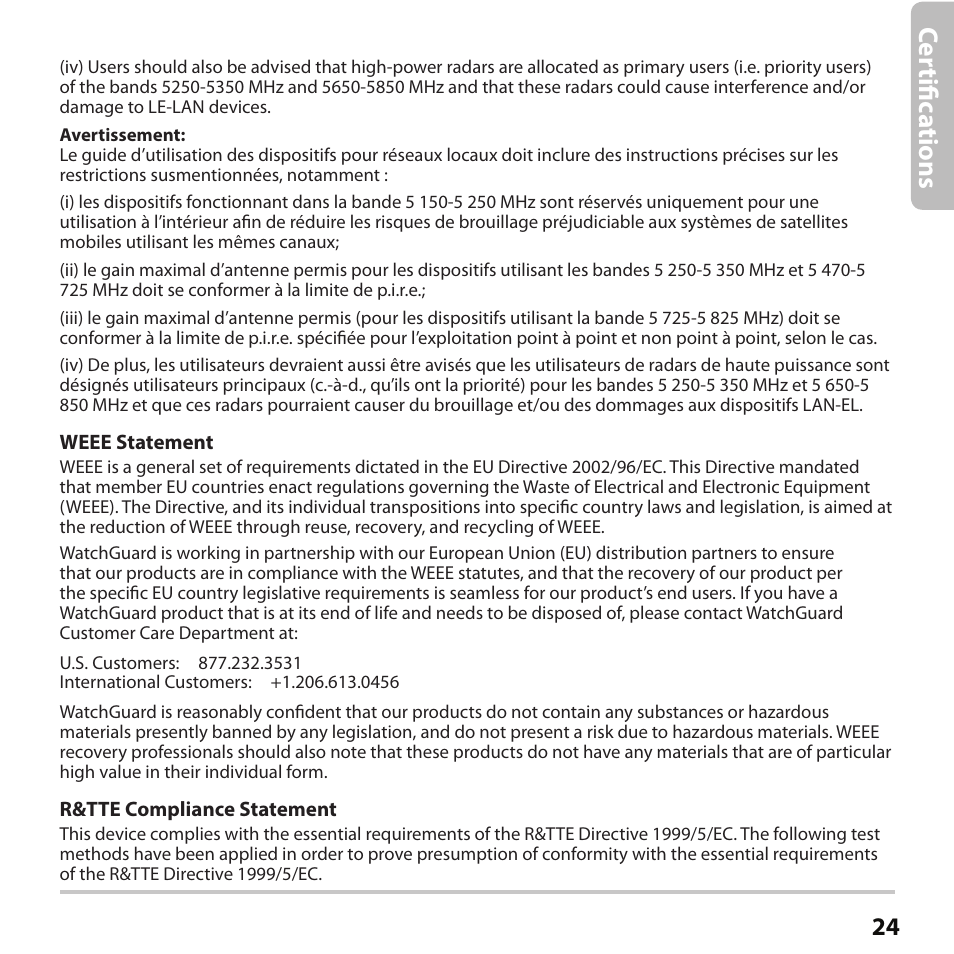 Ce rtifi ca ti on s | WatchGuard AP102 User Manual | Page 25 / 34