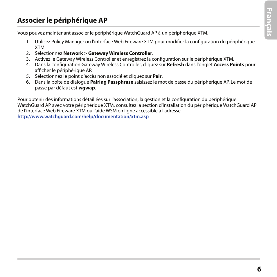Fra nç ais, Associer le périphérique ap | WatchGuard AP102 User Manual | Page 7 / 34