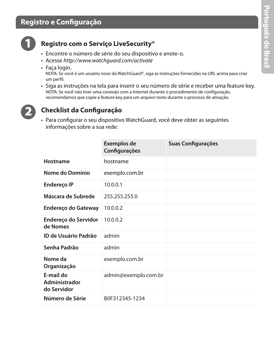 Por tu guê s do br as il, Registro e configuração | WatchGuard XCS 880 User Manual | Page 39 / 44