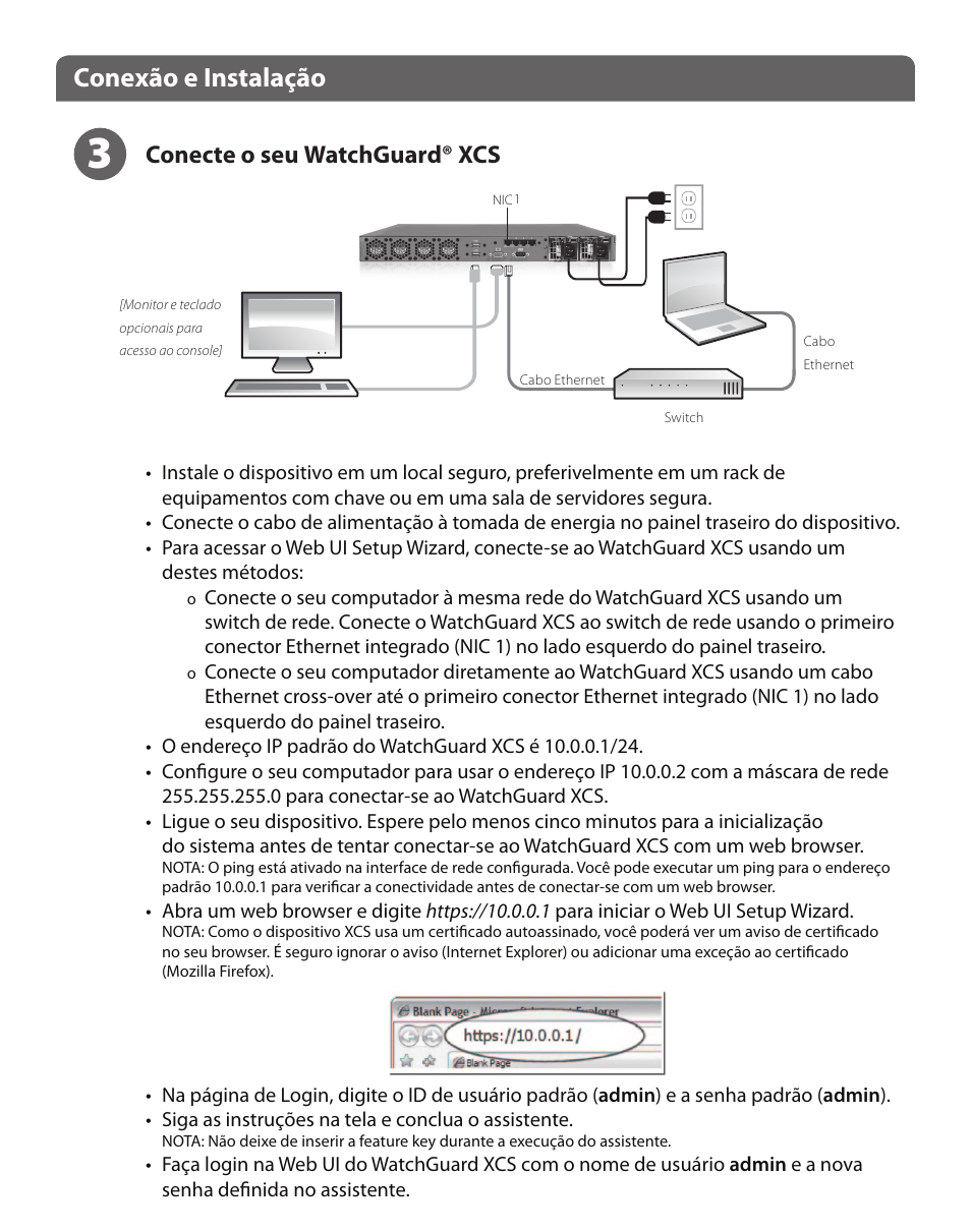 Conexão e instalação, Conecte o seu watchguard® xcs | WatchGuard XCS 880 User Manual | Page 40 / 44