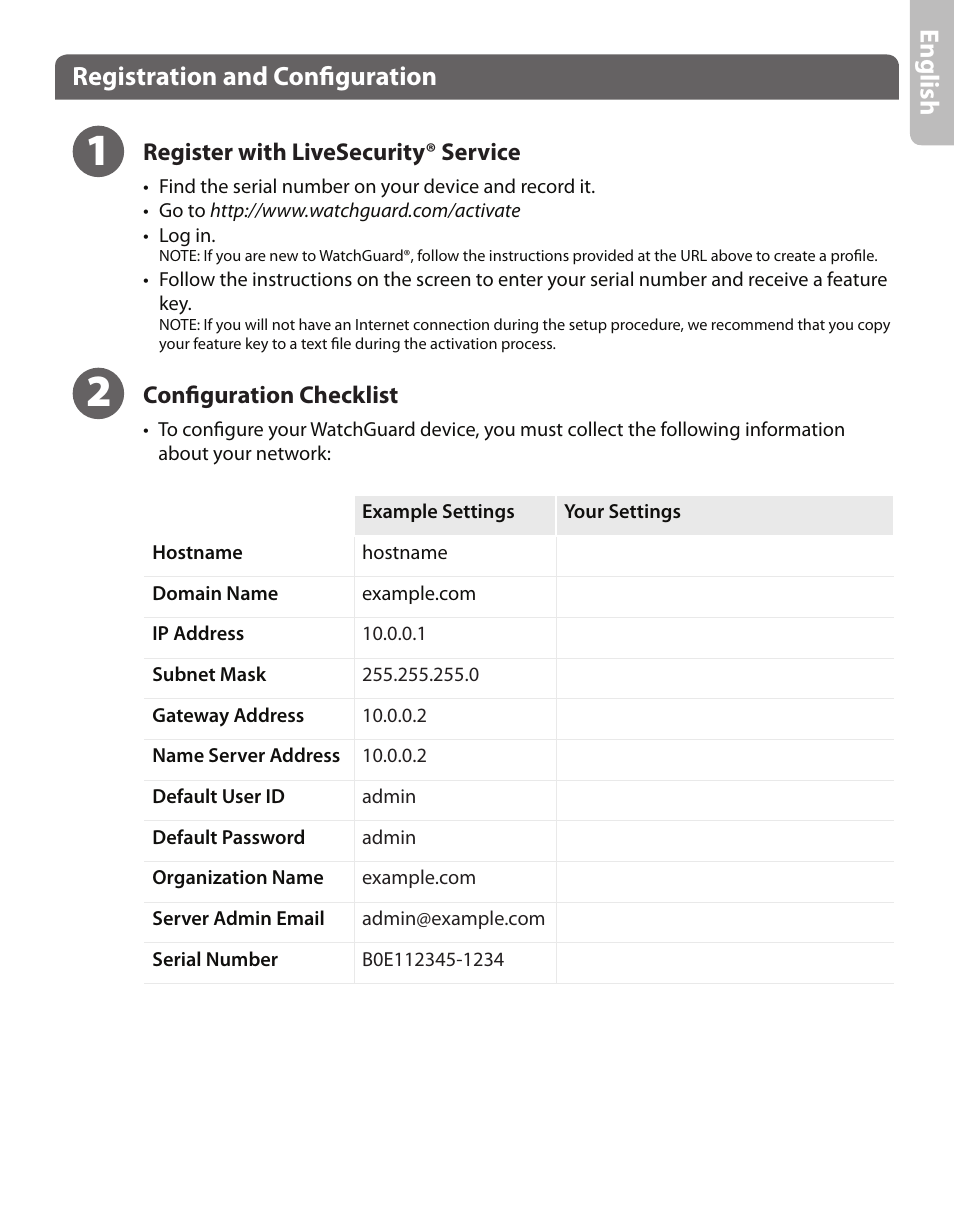 En gli sh, Registration and configuration | WatchGuard XCS 1170 User Manual | Page 3 / 8