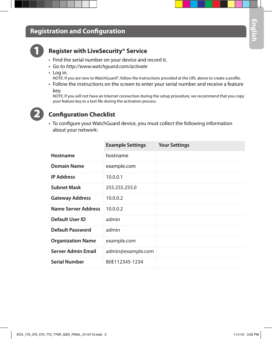 En gli sh, Registration and configuration | WatchGuard XCS 770R User Manual | Page 2 / 5