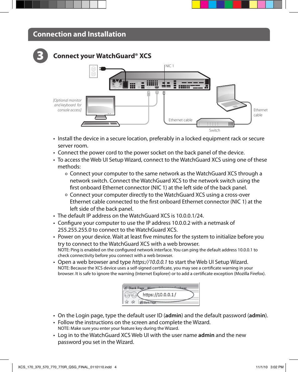 Connection and installation, Connect your watchguard® xcs | WatchGuard XCS 770R User Manual | Page 3 / 5