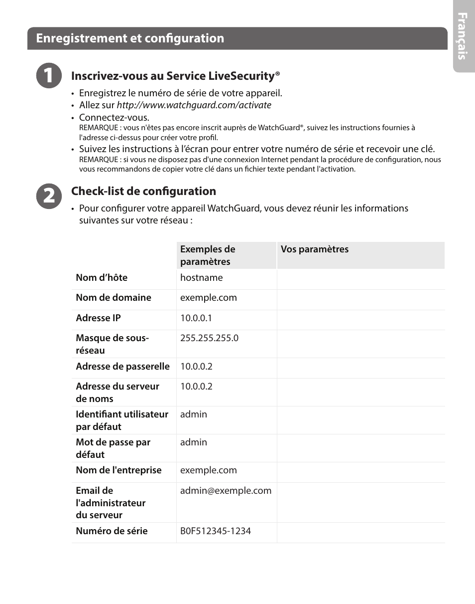 Fra nç ais, Enregistrement et configuration | WatchGuard QMS 1200 User Manual | Page 15 / 44