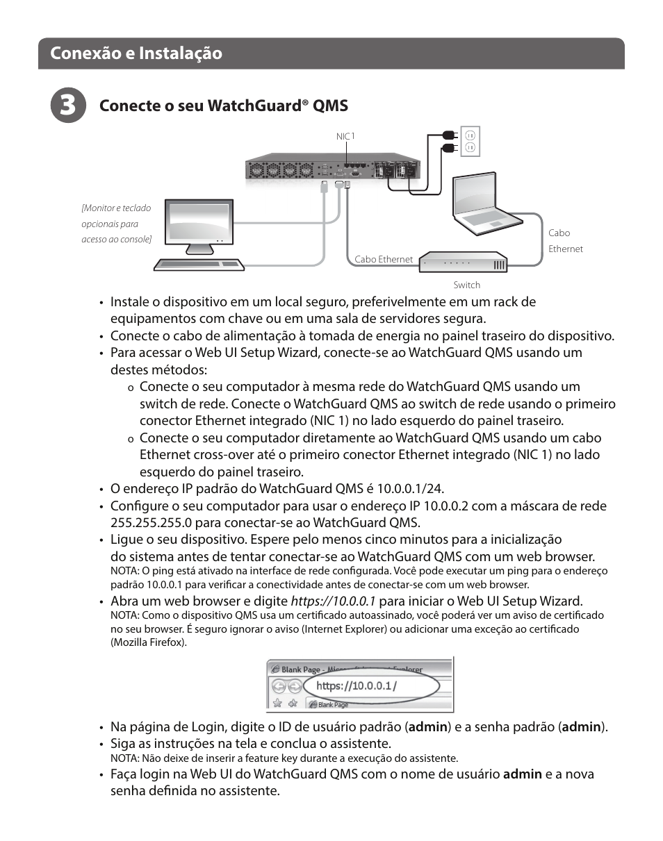 Conexão e instalação, Conecte o seu watchguard® qms | WatchGuard QMS 1200 User Manual | Page 40 / 44