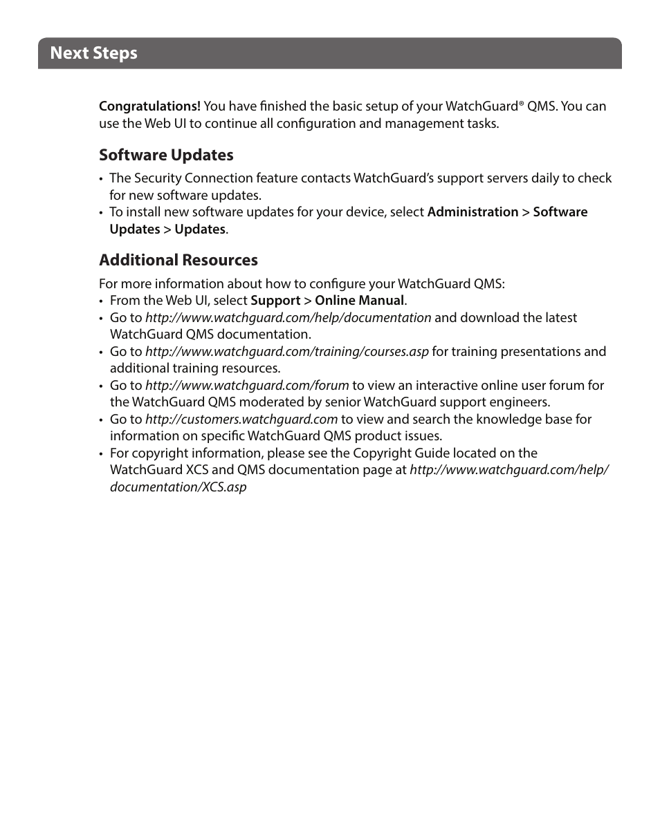 Next steps | WatchGuard QMS 1200 User Manual | Page 5 / 44