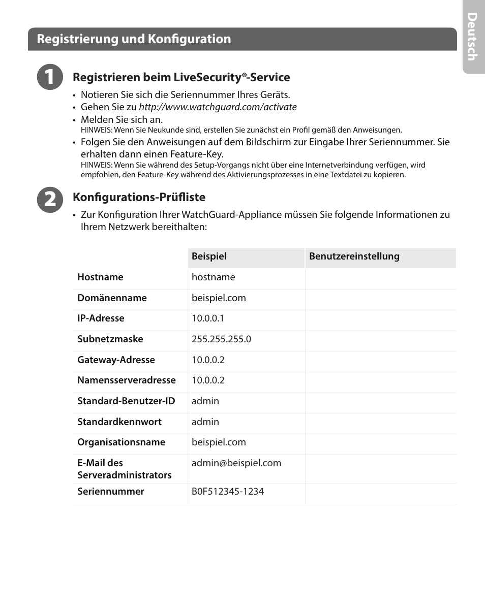 Deu ts ch, Registrierung und konfiguration | WatchGuard QMS 1200 User Manual | Page 7 / 44