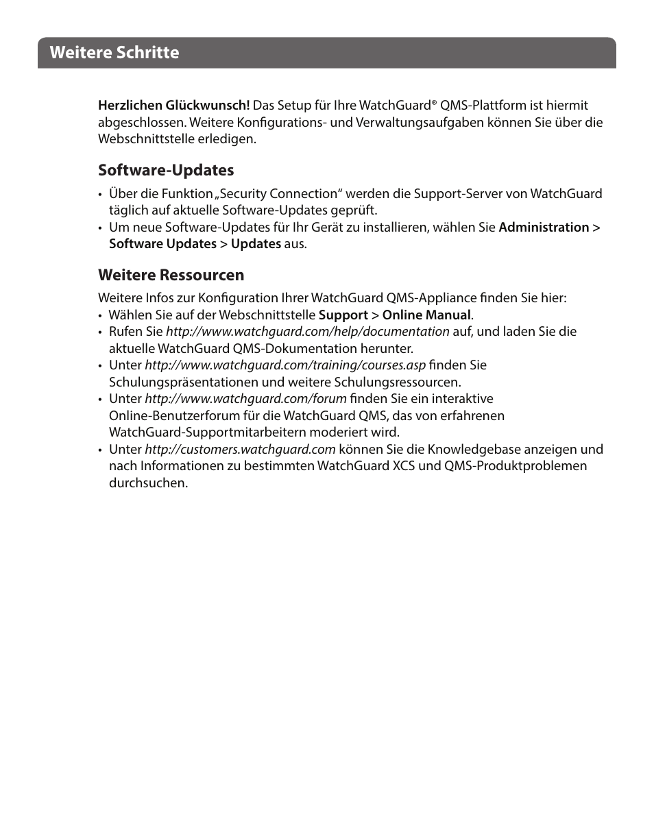 Weitere schritte | WatchGuard QMS 1200 User Manual | Page 9 / 44