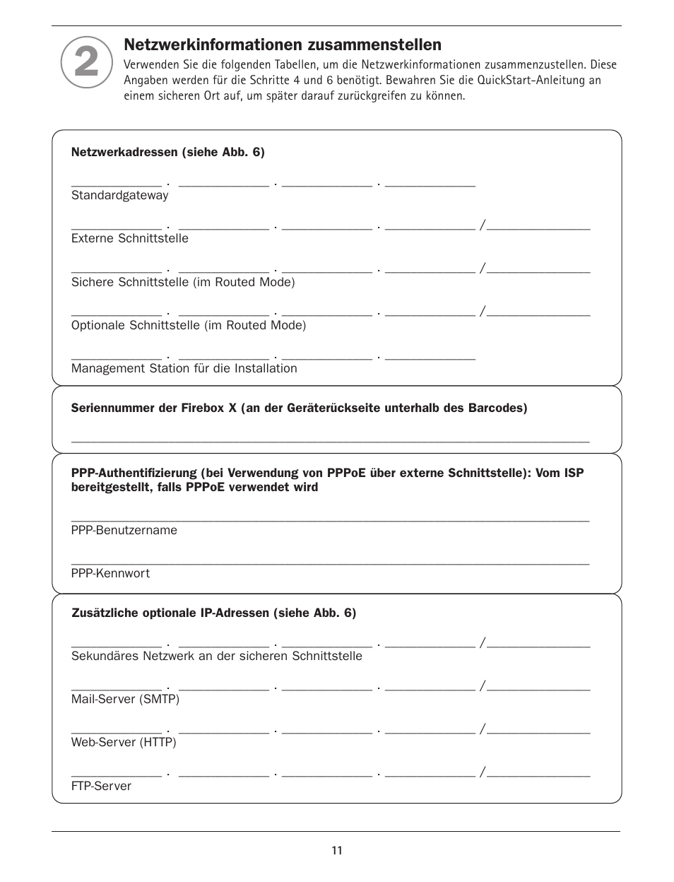 Netzwerkinformationen zusammenstellen | WatchGuard Firebox X Core User Manual | Page 11 / 37