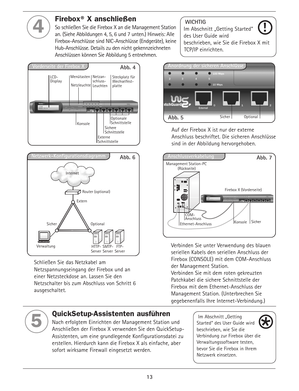 Firebox® x anschließen, Quicksetup-assistenten ausführen | WatchGuard Firebox X Core User Manual | Page 13 / 37