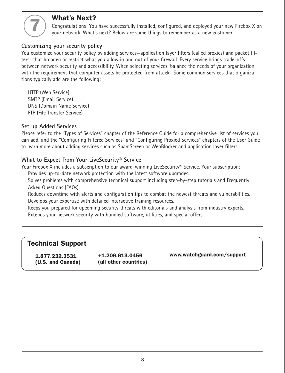 What’s next, Technical support | WatchGuard Firebox X Core User Manual | Page 8 / 37