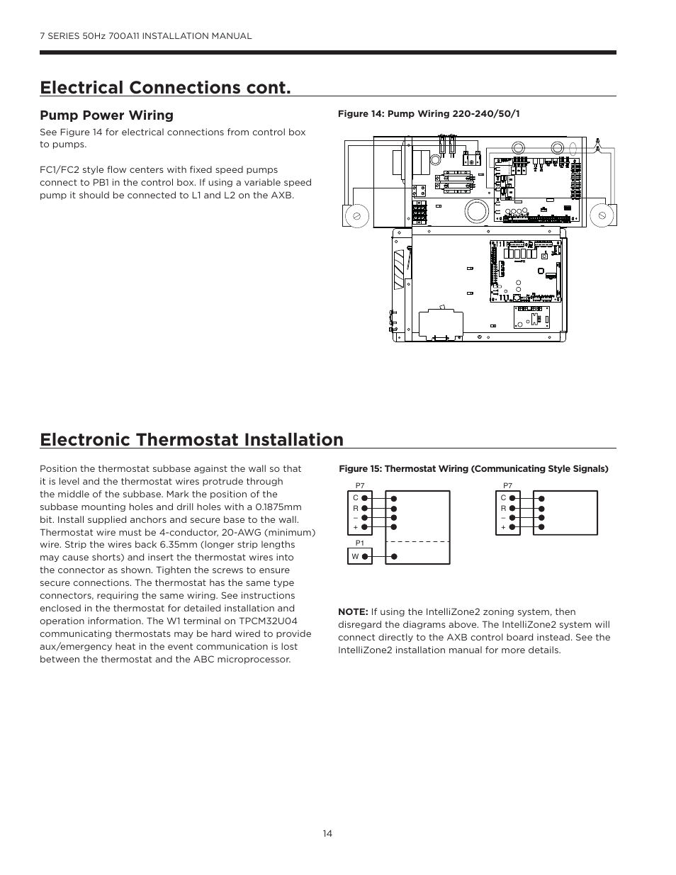 Electronic thermostat installation, Pump power wiring | WaterFurnace 7 Series User Manual | Page 14 / 48