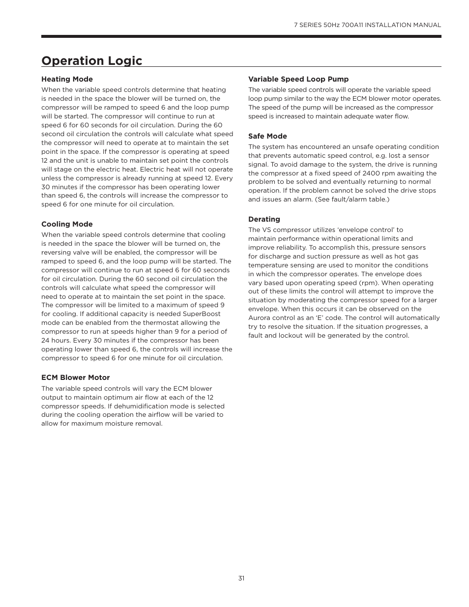 Operation logic | WaterFurnace 7 Series User Manual | Page 31 / 48