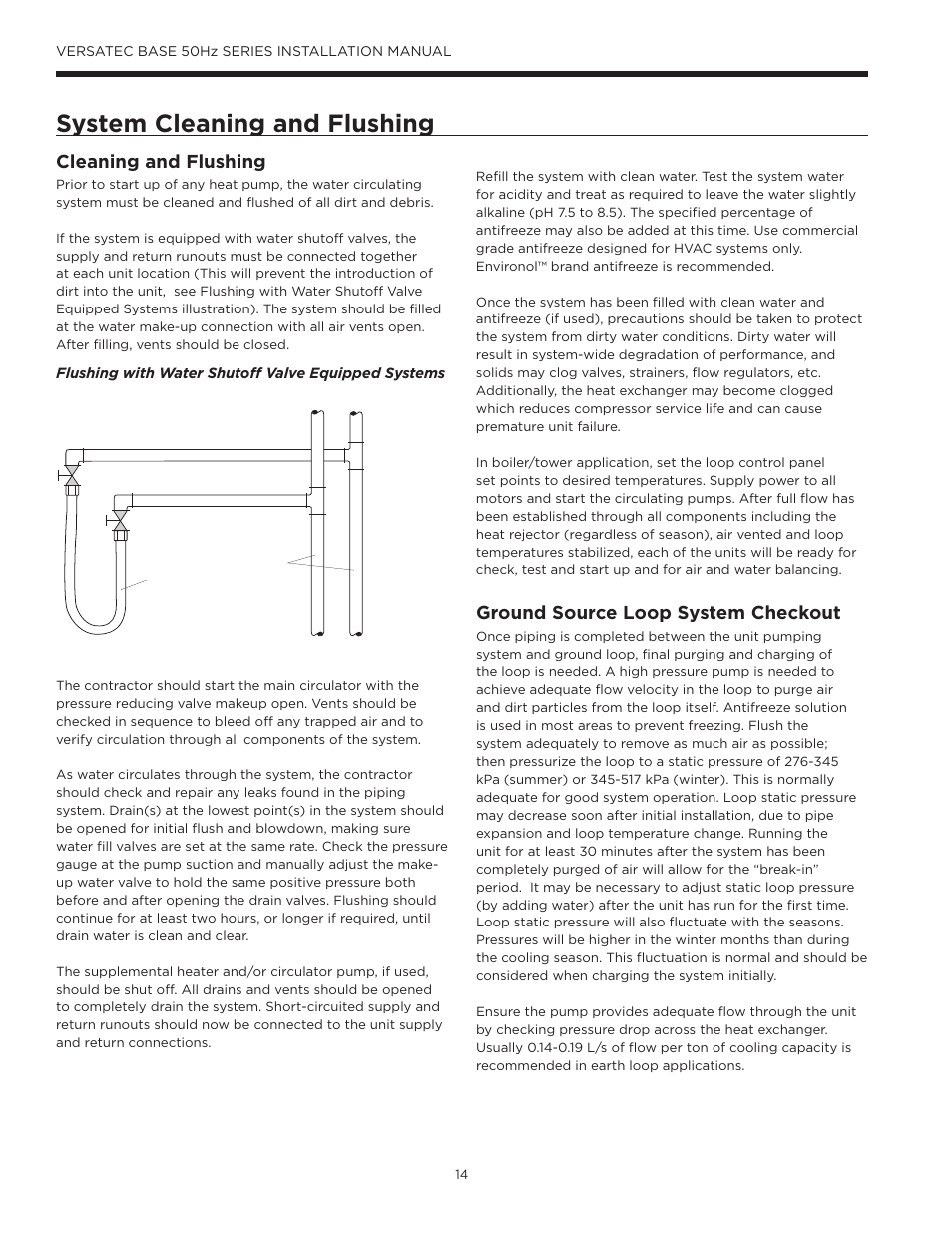 System cleaning and flushing, Cleaning and flushing, Ground source loop system checkout | WaterFurnace Versatec Base User Manual | Page 14 / 55